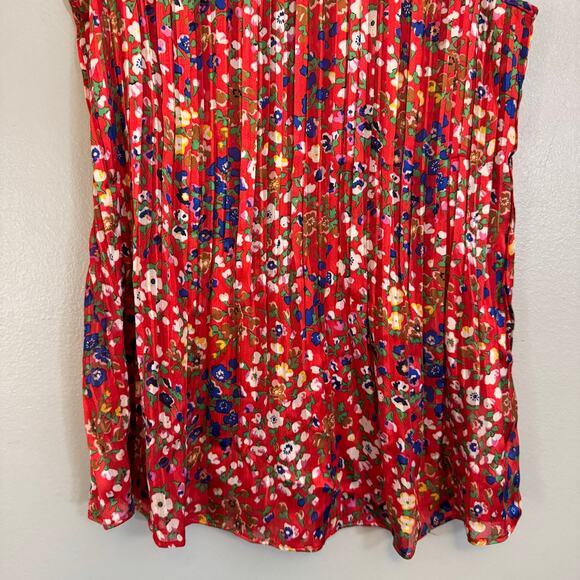 Rachel Zoe Sleeveless Top Womens S Red Floral Tank Pleated Blouse Boho Casual - Picture 4 of 6